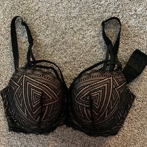 Adore Me Strappy Cage Bra 40DD Black Lace